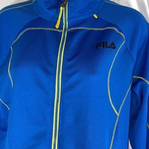 Blue and green zip up active wear too long sleeve